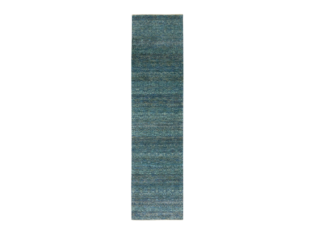 2'6" x 10'1" New Hand Knotted Green Wool Runner Oriental Rug - MOA10279672