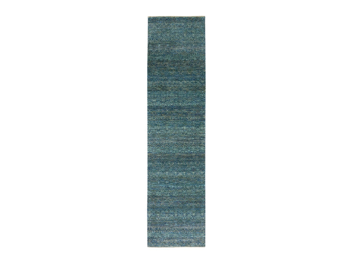 2'6" x 10'1" New Hand Knotted Green Wool Runner Oriental Rug - MOA10279672
