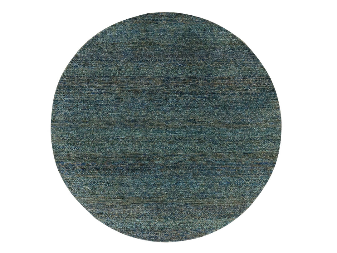 6'0" x 6'0" New Hand Knotted Green Wool Round Oriental Rug - MOA10279673