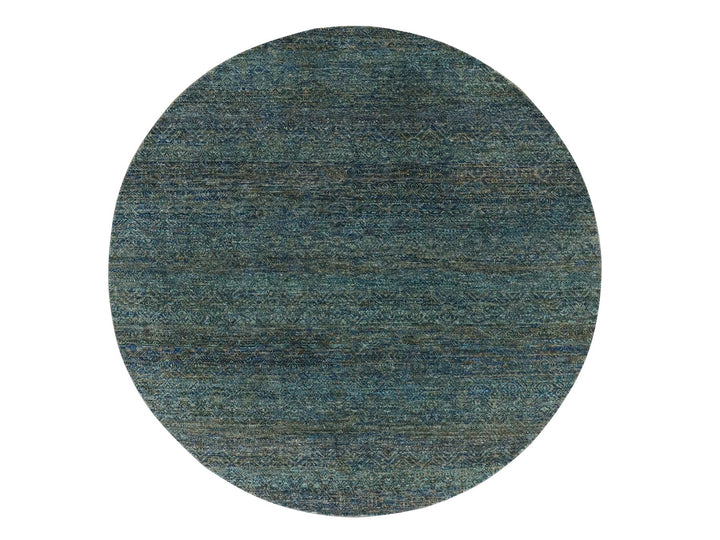 6'0" x 6'0" New Hand Knotted Green Wool Round Oriental Rug - MOA10279673