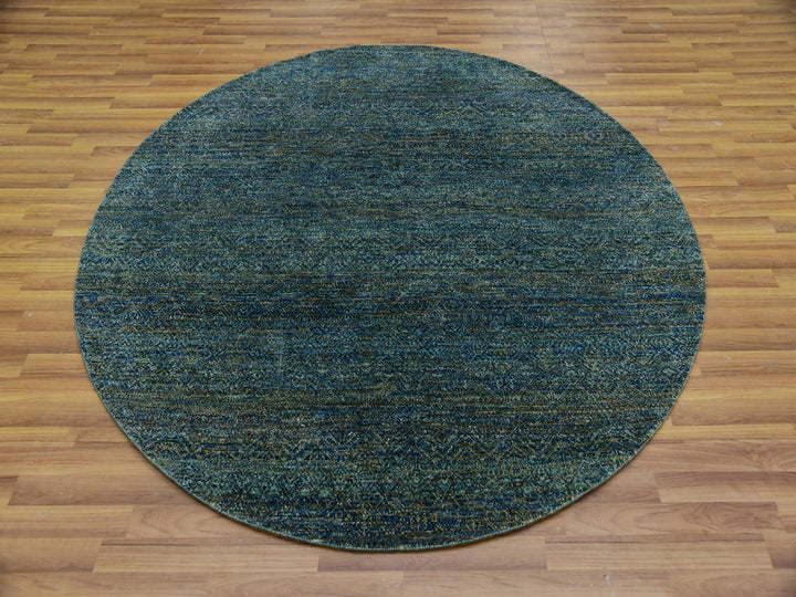6'0" x 6'0" New Hand Knotted Green Wool Round Oriental Rug - MOA10279673