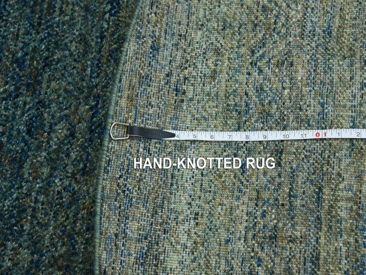 6'0" x 6'0" New Hand Knotted Green Wool Round Oriental Rug - MOA10279673