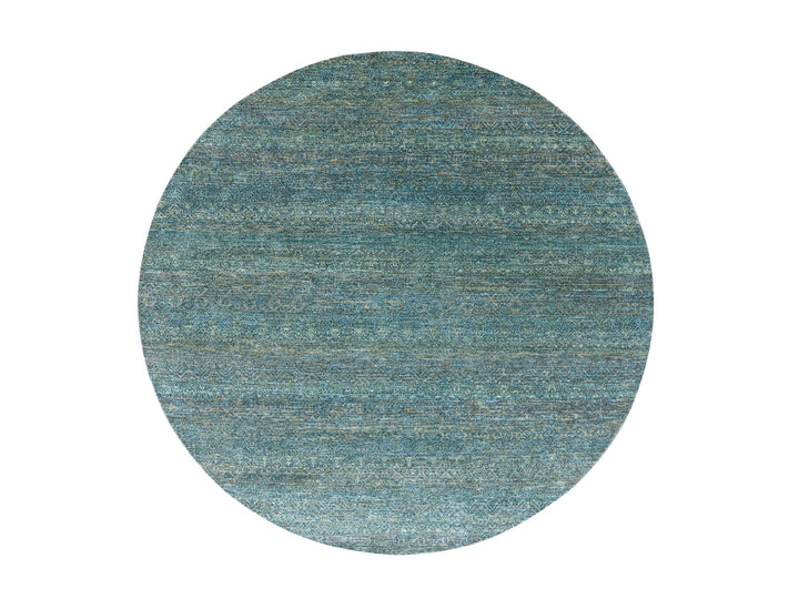 7'11" x 7'11" New Hand Knotted Green Wool Round Oriental Rug - MOA10279674