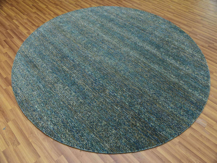 7'11" x 7'11" New Hand Knotted Green Wool Round Oriental Rug - MOA10279674