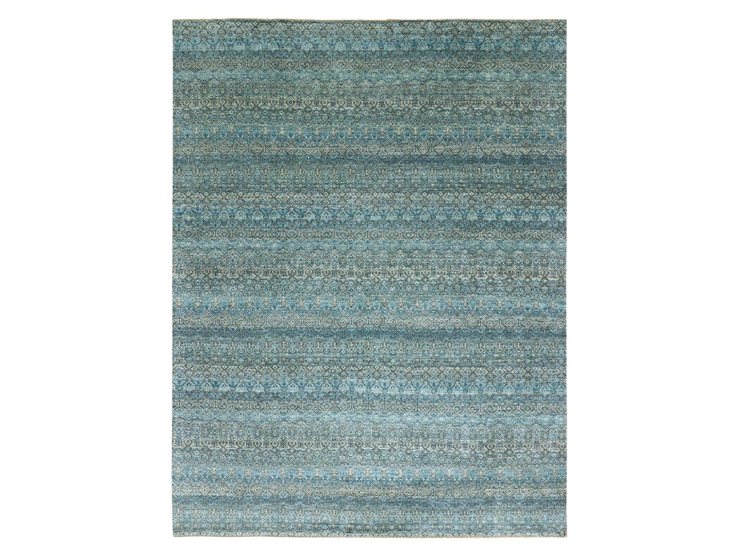 9'1" x 12'0" New Hand Knotted Blue Wool Rectangle Oriental Rug - MOA10279678