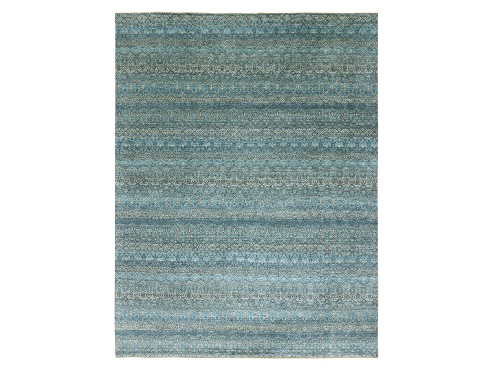 9'1" x 12'0" New Hand Knotted Blue Wool Rectangle Oriental Rug - MOA10279678