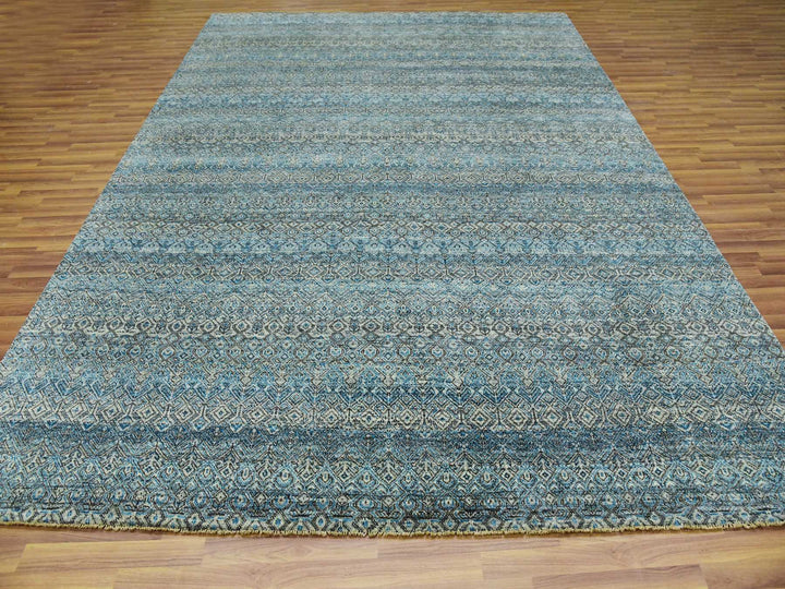 9'1" x 12'0" New Hand Knotted Blue Wool Rectangle Oriental Rug - MOA10279678