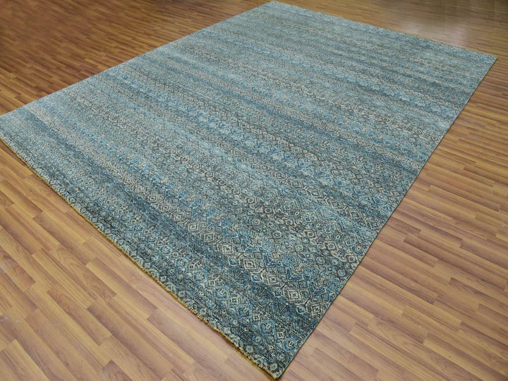 9'1" x 12'0" New Hand Knotted Blue Wool Rectangle Oriental Rug - MOA10279678