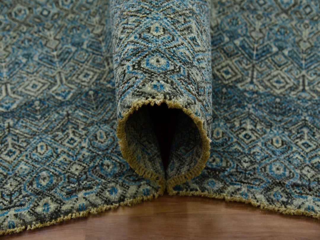 9'1" x 12'0" New Hand Knotted Blue Wool Rectangle Oriental Rug - MOA10279678