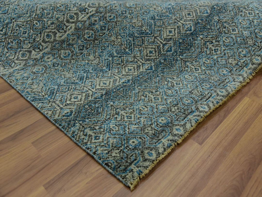 9'1" x 12'0" New Hand Knotted Blue Wool Rectangle Oriental Rug - MOA10279678