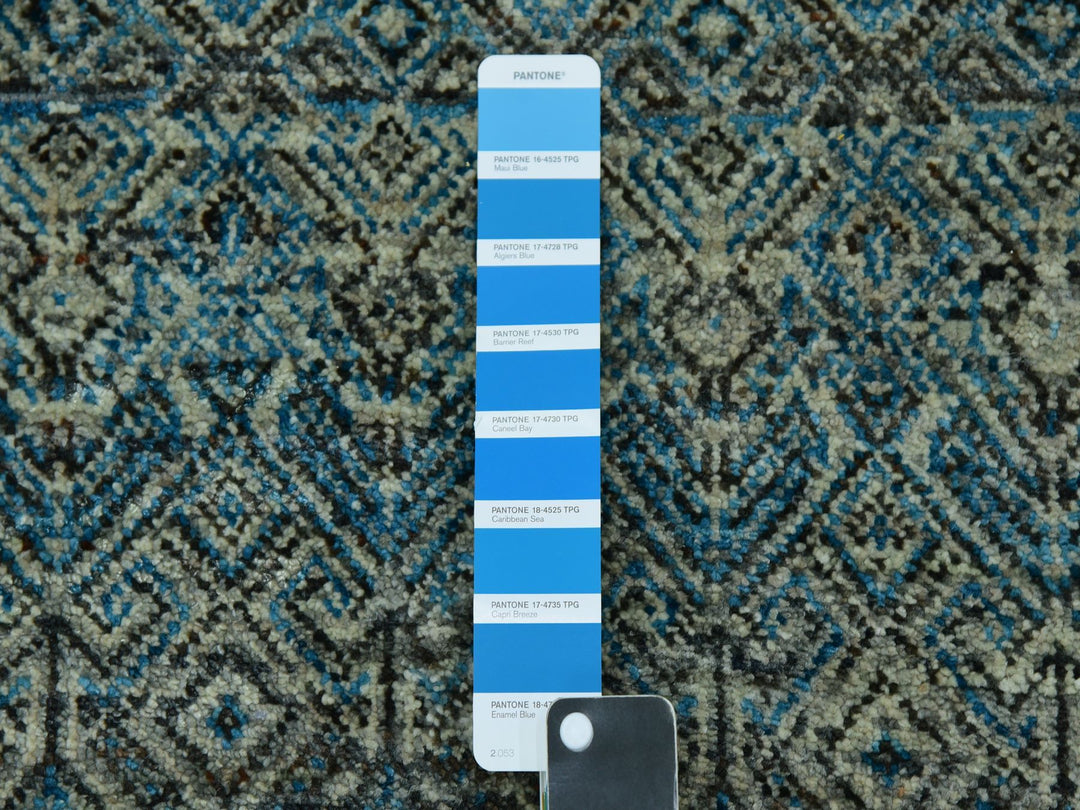 9'1" x 12'0" New Hand Knotted Blue Wool Rectangle Oriental Rug - MOA10279678