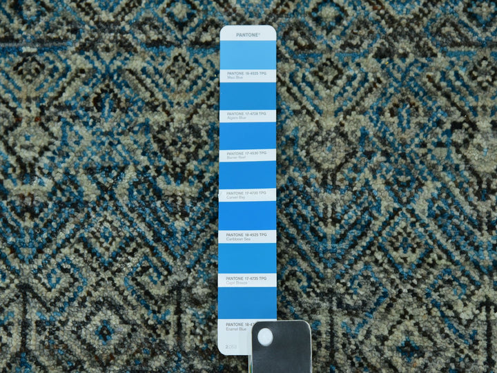 9'1" x 12'0" New Hand Knotted Blue Wool Rectangle Oriental Rug - MOA10279678