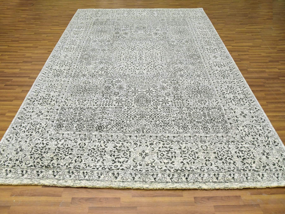 9'1" x 12'0" New Hand Knotted Ivory Wool Rectangle Oriental Rug - MOA10279679