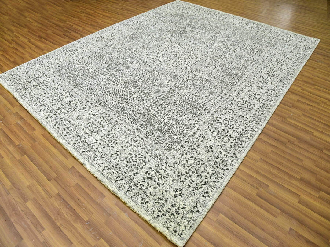9'1" x 12'0" New Hand Knotted Ivory Wool Rectangle Oriental Rug - MOA10279679