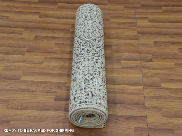 2'8" x 10'0" New Hand Knotted Ivory Wool Runner Oriental Rug - MOA10279681