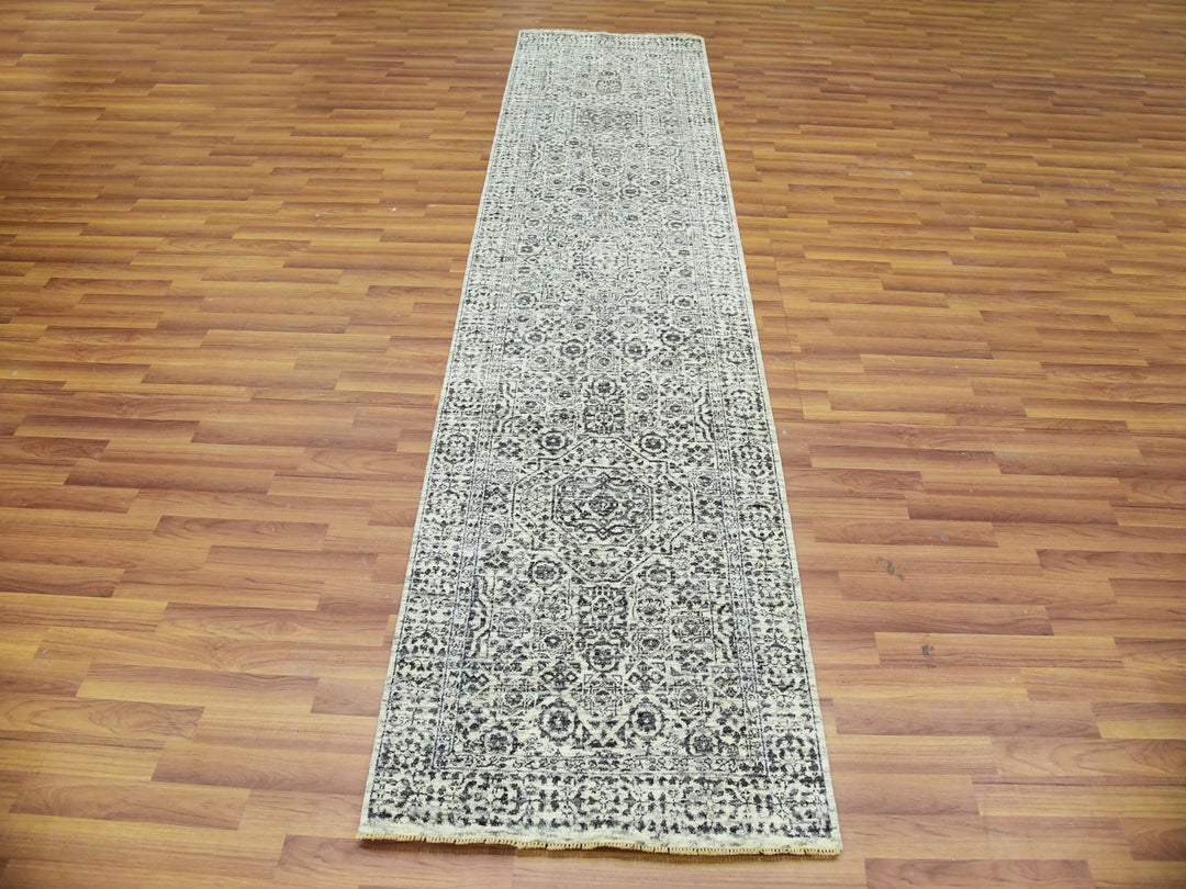 2'8" x 10'0" New Hand Knotted Ivory Wool Runner Oriental Rug - MOA10279684