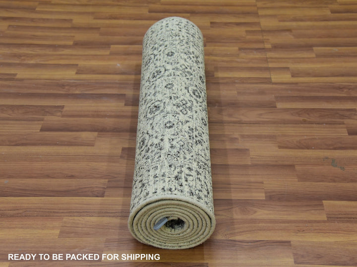 2'8" x 10'0" New Hand Knotted Ivory Wool Runner Oriental Rug - MOA10279685
