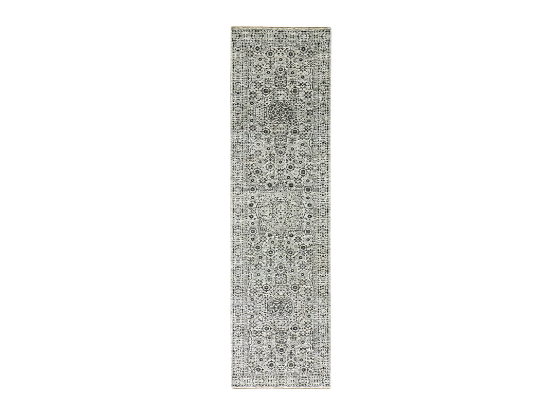 2'9" x 10'0" New Hand Knotted Ivory Wool Runner Oriental Rug - MOA10279686