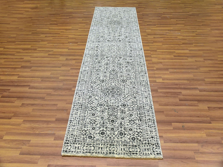 2'9" x 10'0" New Hand Knotted Ivory Wool Runner Oriental Rug - MOA10279686