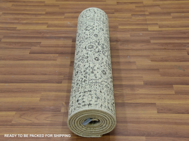 2'9" x 10'0" New Hand Knotted Ivory Wool Runner Oriental Rug - MOA10279686