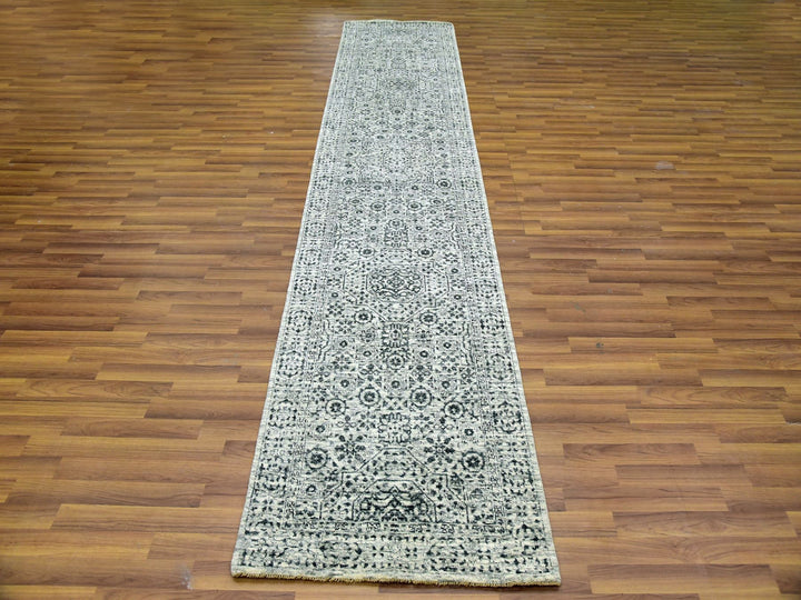 2'7" x 12'0" New Hand Knotted Ivory Wool Runner Oriental Rug - MOA10279687