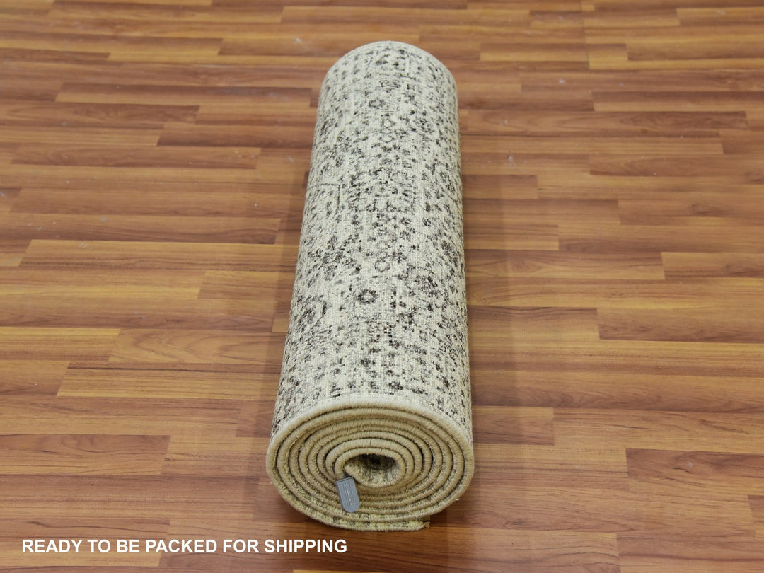 2'7" x 12'0" New Hand Knotted Ivory Wool Runner Oriental Rug - MOA10279687