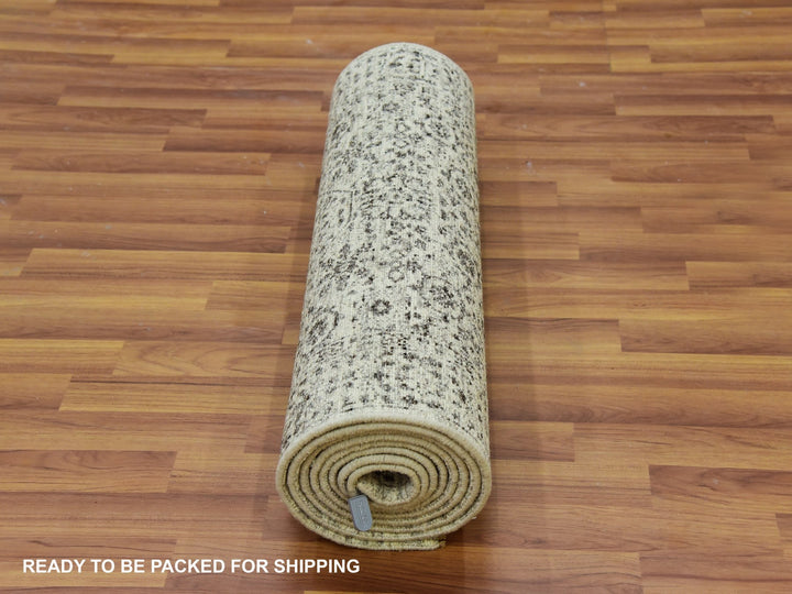 2'7" x 12'0" New Hand Knotted Ivory Wool Runner Oriental Rug - MOA10279687