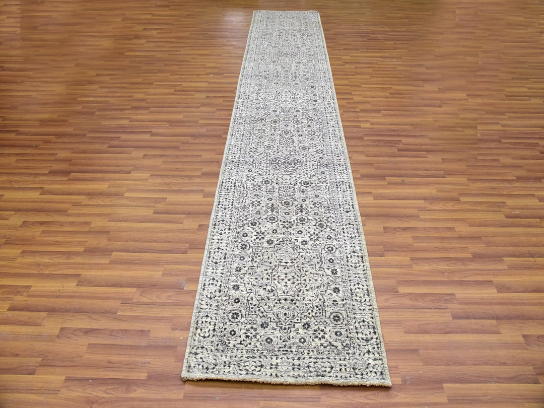 2'7" x 14'1" New Hand Knotted Ivory Wool Runner Oriental Rug - MOA10279688