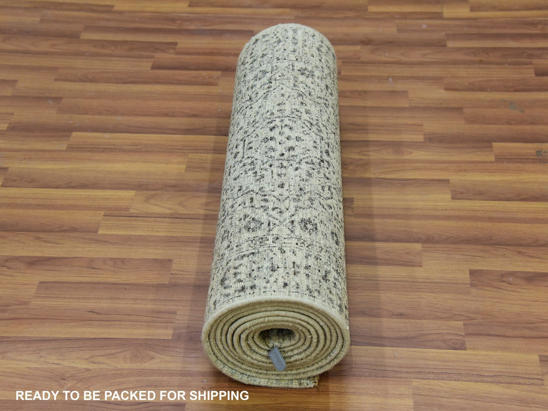 2'7" x 14'1" New Hand Knotted Ivory Wool Runner Oriental Rug - MOA10279688