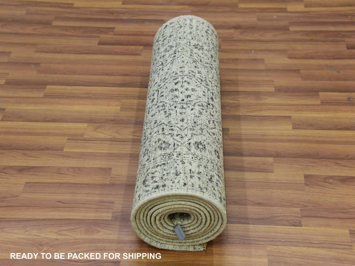 2'7" x 14'1" New Hand Knotted Ivory Wool Runner Oriental Rug - MOA10279688