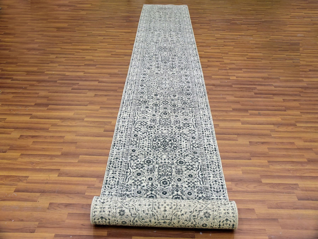 2'10" x 18'0" New Hand Knotted Ivory Wool Runner Oriental Rug - MOA10279689