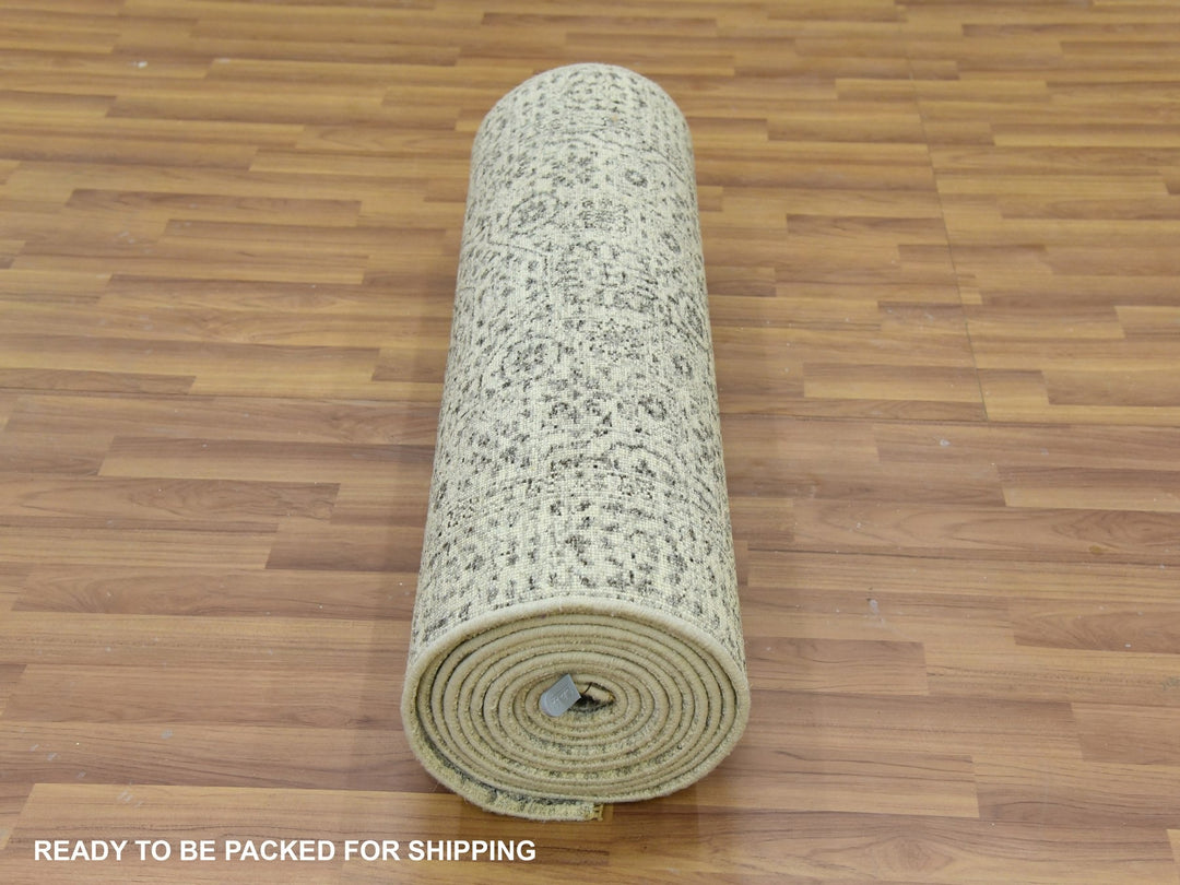 2'10" x 18'0" New Hand Knotted Ivory Wool Runner Oriental Rug - MOA10279689