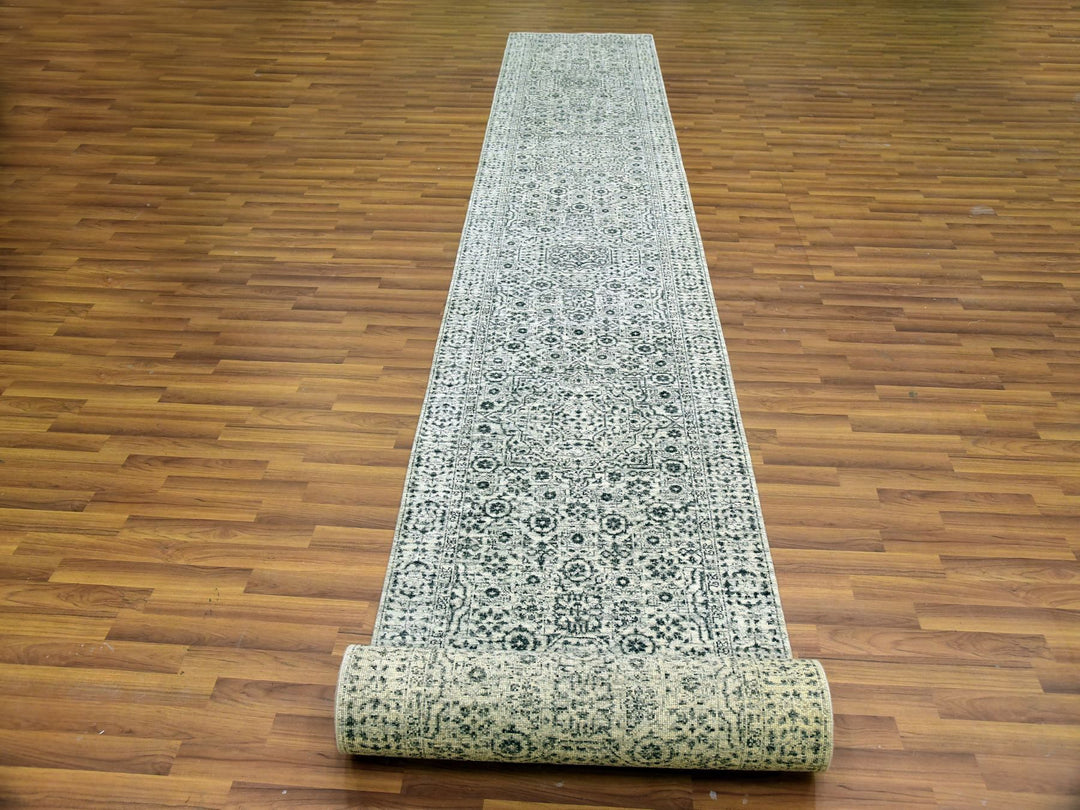 2'10" x 21'10" New Hand Knotted Ivory Wool Runner Oriental Rug - MOA10279690
