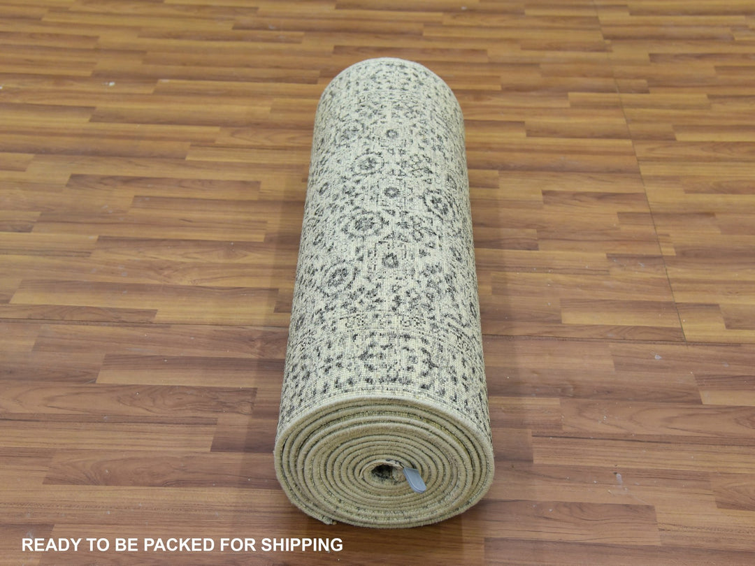 2'10" x 21'10" New Hand Knotted Ivory Wool Runner Oriental Rug - MOA10279690