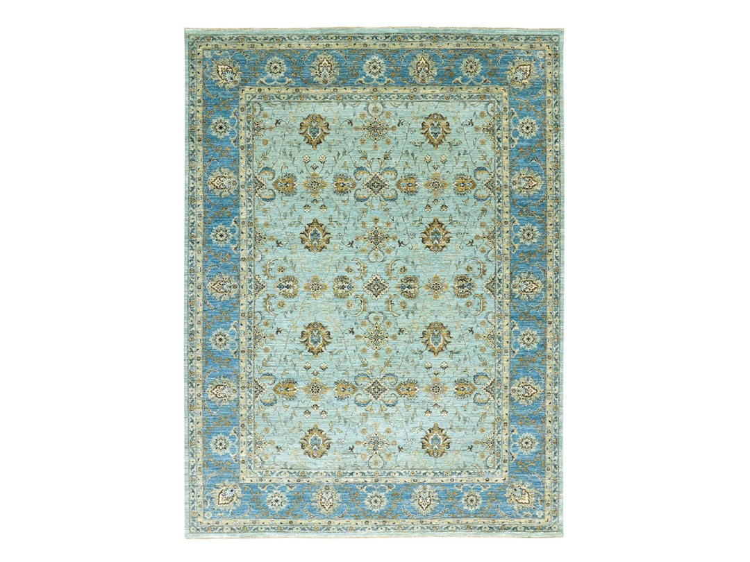 9'0" x 12'3" New Hand Knotted Blue Wool Rectangle Oriental Rug - MOA10279691
