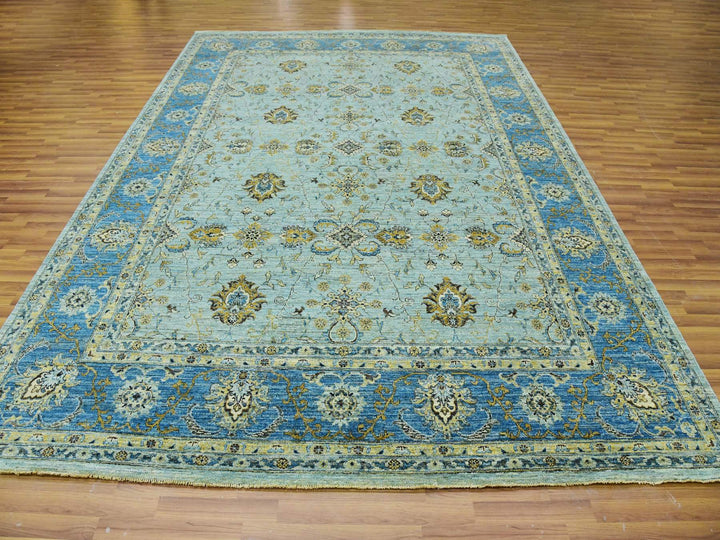 9'0" x 12'3" New Hand Knotted Blue Wool Rectangle Oriental Rug - MOA10279691