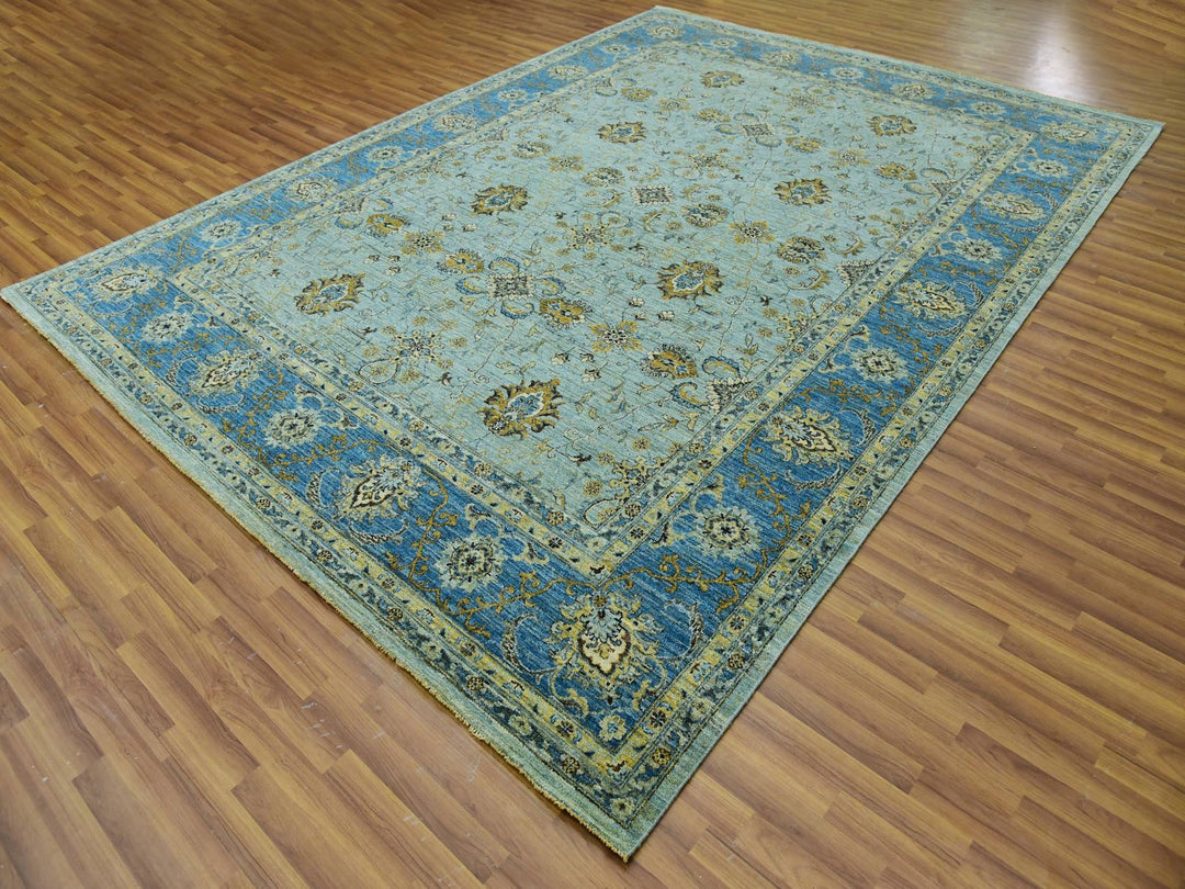 9'0" x 12'3" New Hand Knotted Blue Wool Rectangle Oriental Rug - MOA10279691