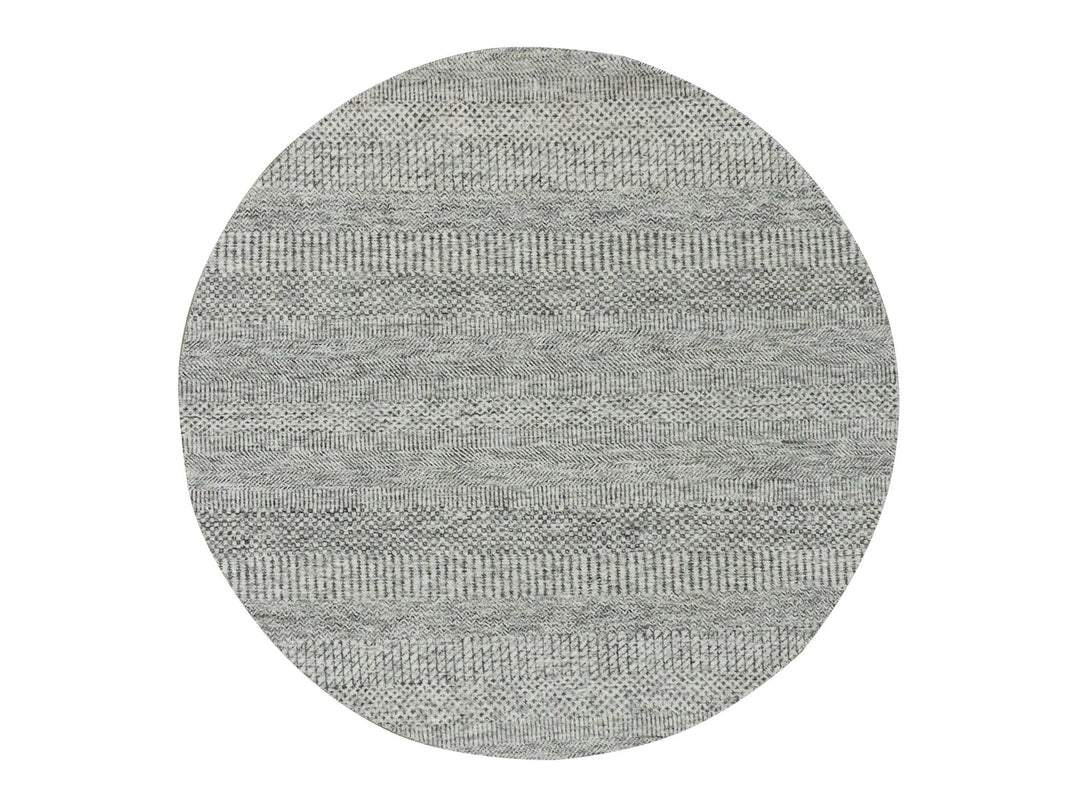 4'10" x 4'11" New Hand Knotted Grey Wool Round Oriental Rug - MOA10279696
