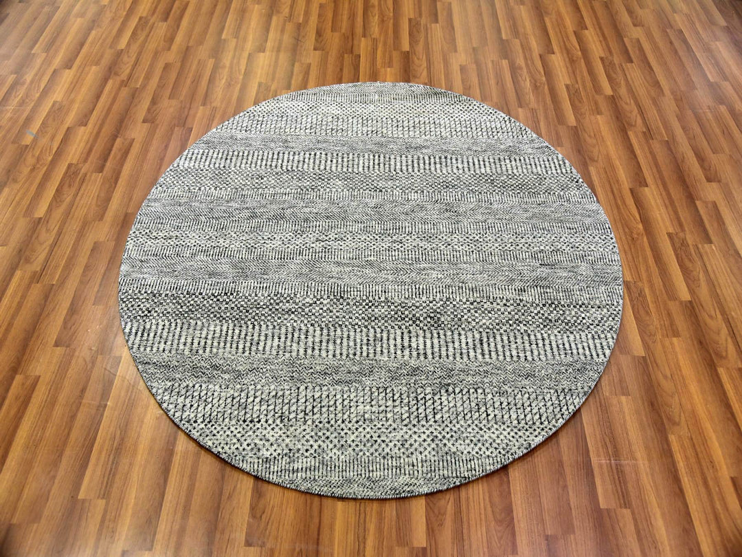 4'10" x 4'11" New Hand Knotted Grey Wool Round Oriental Rug - MOA10279696
