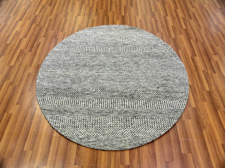 4'10" x 4'11" New Hand Knotted Grey Wool Round Oriental Rug - MOA10279696