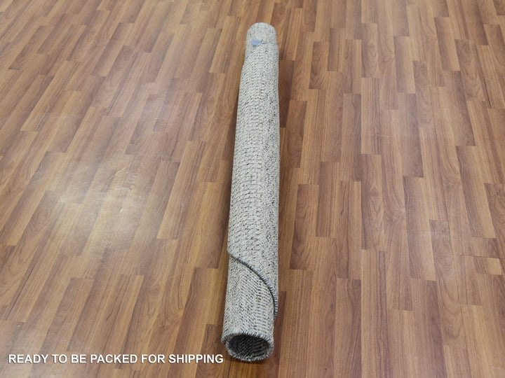 4'10" x 4'11" New Hand Knotted Grey Wool Round Oriental Rug - MOA10279696