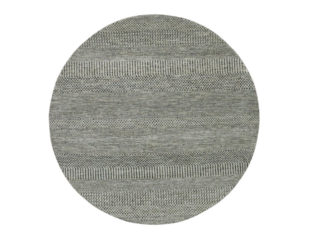 4'8" x 4'8" New Hand Knotted Grey Wool Round Oriental Rug - MOA10279697