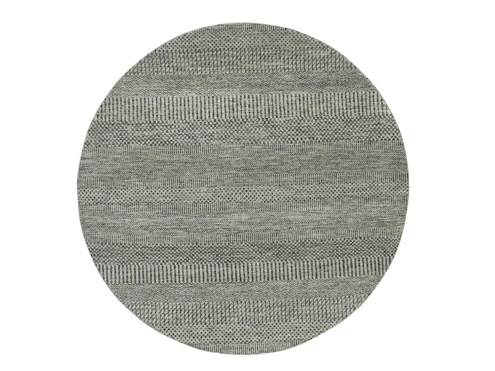 4'8" x 4'8" New Hand Knotted Grey Wool Round Oriental Rug - MOA10279697