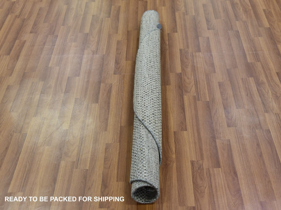 4'8" x 4'8" New Hand Knotted Grey Wool Round Oriental Rug - MOA10279697