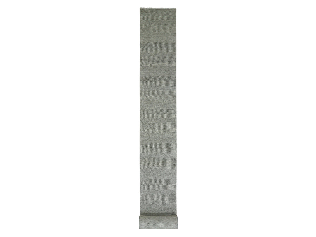 2'5" x 27'11" New Hand Knotted Grey Wool Runner Oriental Rug - MOA10279700