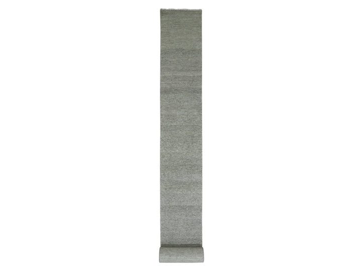 2'5" x 27'11" New Hand Knotted Grey Wool Runner Oriental Rug - MOA10279700
