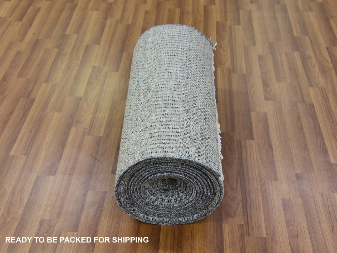 2'5" x 27'11" New Hand Knotted Grey Wool Runner Oriental Rug - MOA10279700