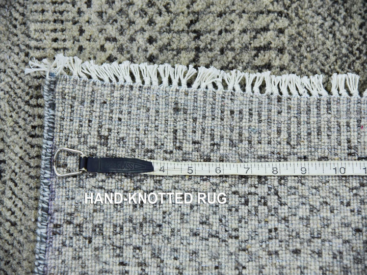 2'5" x 27'11" New Hand Knotted Grey Wool Runner Oriental Rug - MOA10279700