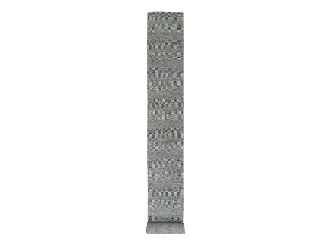 2'7" x 26'3" New Hand Knotted Grey Wool Runner Oriental Rug - MOA10279701