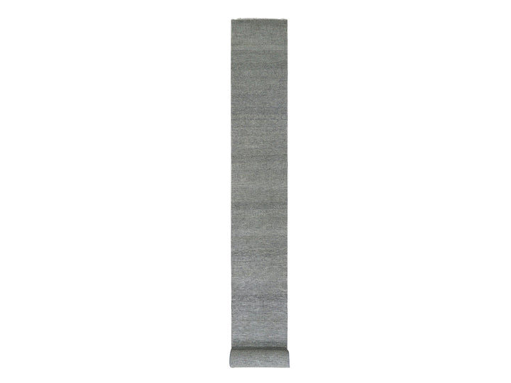 2'7" x 26'3" New Hand Knotted Grey Wool Runner Oriental Rug - MOA10279701